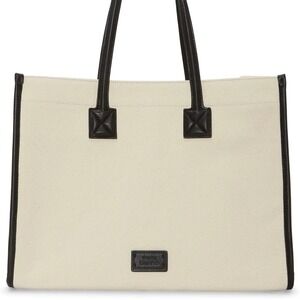 Vince Camuto Orla Bag Natural Black Canvas Leather Trim NWT